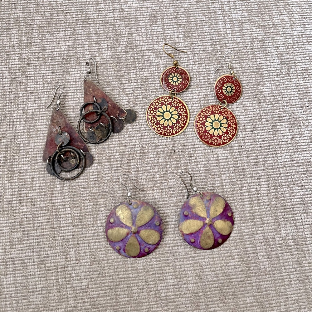 Set of 3 Vintage Boho Dangle earrings
